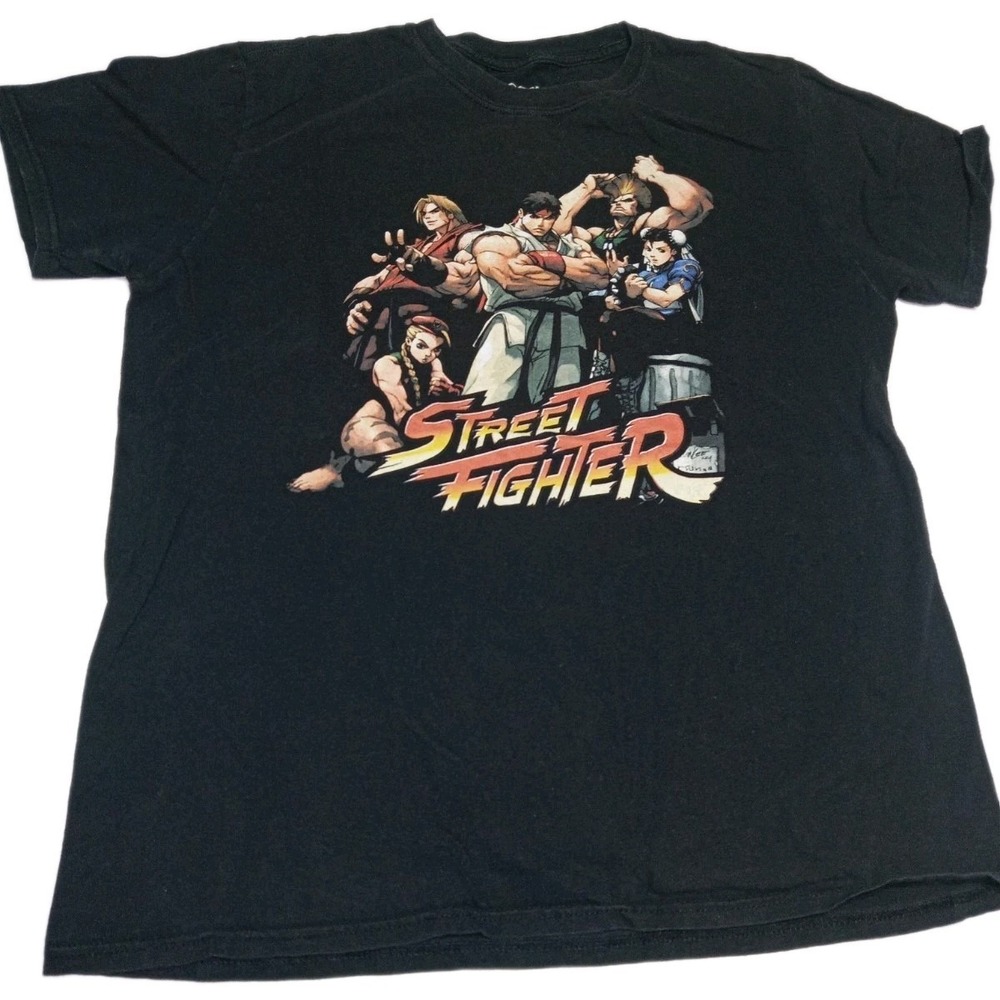 Capcom Street Fighter Graphic T-Shirt Black Size Large Ryu Ken Chun-Li Gamer Tee - Picture 2 of 8